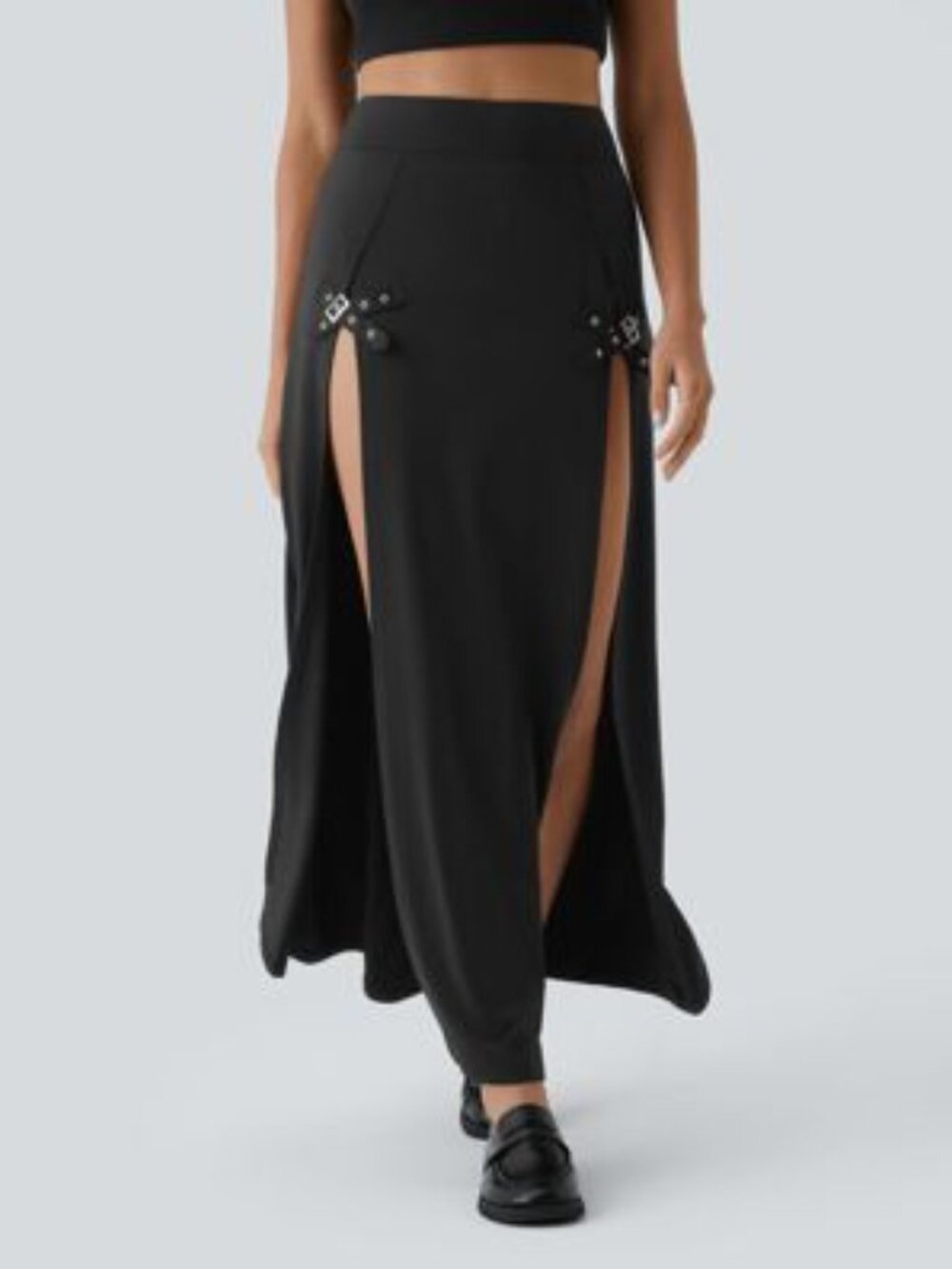 Halara Black Goth Thigh Slit Skirt with Shorts